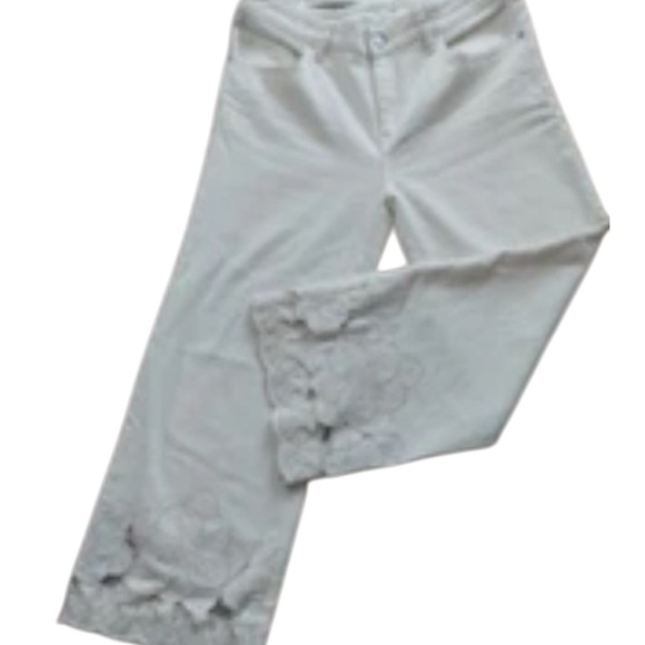 pilcro and the letterspress Cream Wide-Leg Pants with Floral Hem - Picture 2 of 10